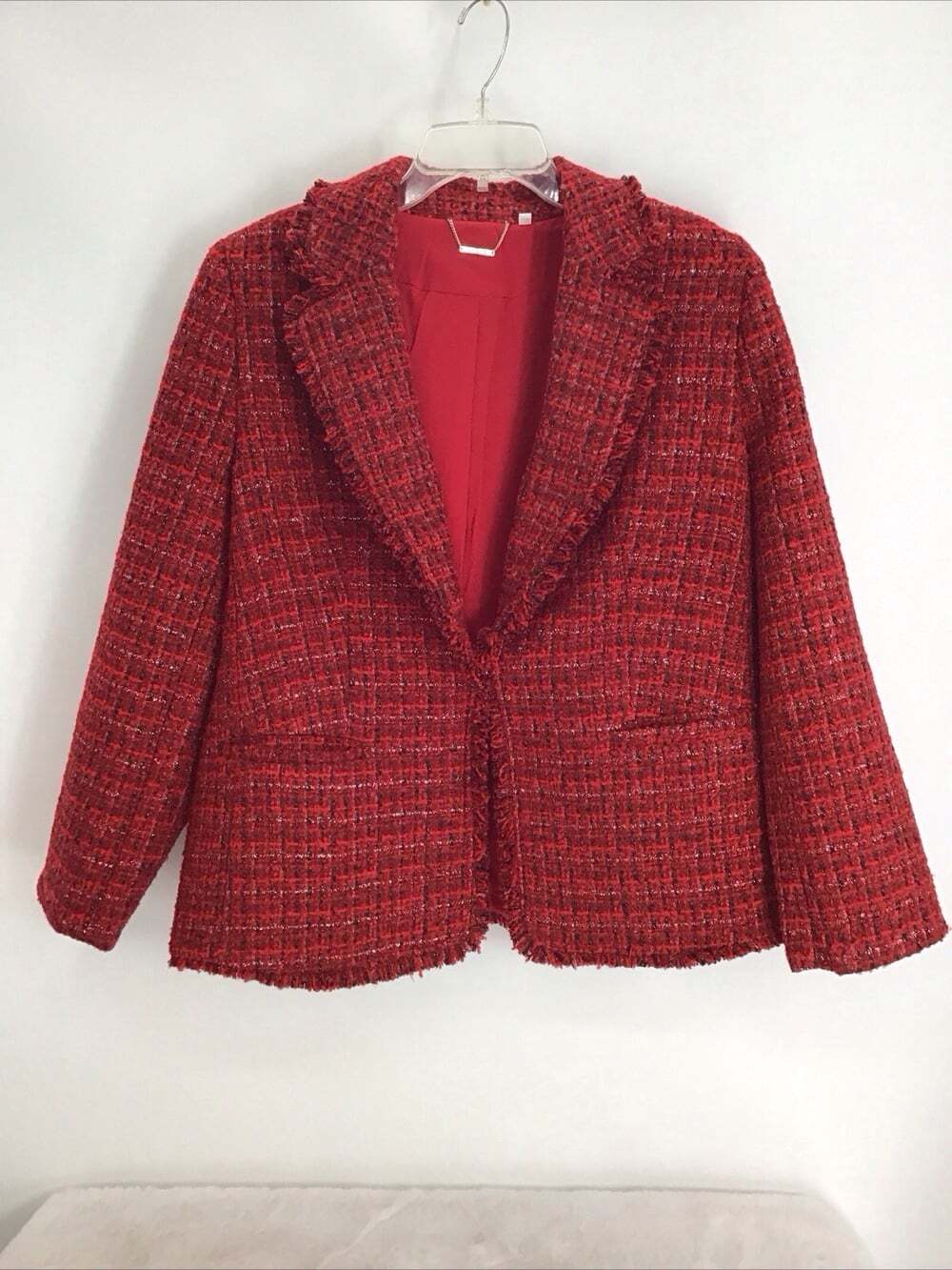 Chico's Tweed Blazer Raw Edge Textured Jacket Parisian Chic Career Office Size 2